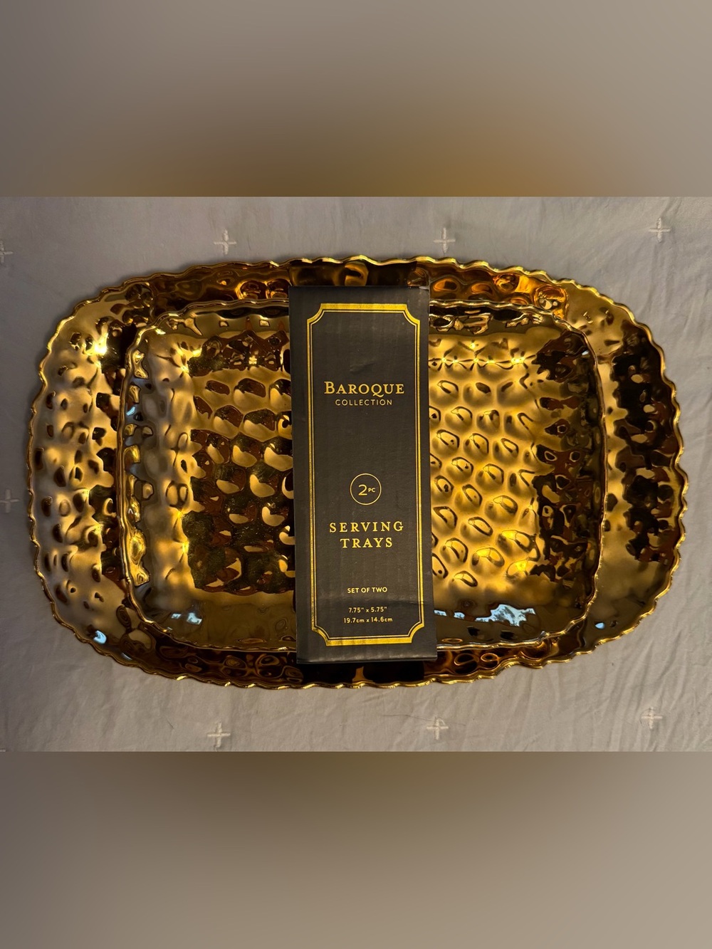 Baroque Collection Gold Hammered Serving Trays - Set of 3